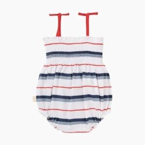 Burt’s Bees Baby Organic Cotton Romper Bubble Red White Blue Striped Patriotic